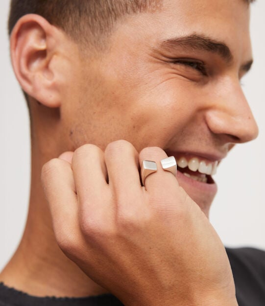 Square shape open ring, Silver, large